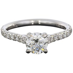 0.90 Carat Round 14 Karat White Gold Diamond Engagement Ring