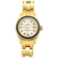 Rolex Yellow Gold Pearlmaster Sapphire Bezel Wristwatch Ref  69308, circa 1990s