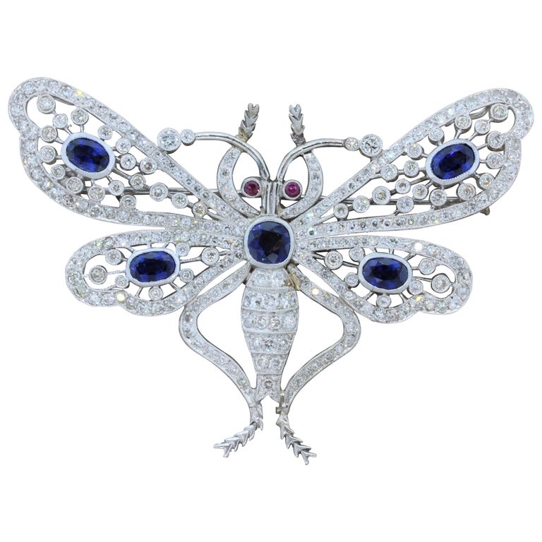 Broche Art Déco Papillon Strass Diamanté - Métal Argenté, Bijou Vintage Occasion