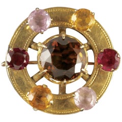 Antique Victorian Scottish Gemstone Brooch 18 Carat Gold Silver, circa 1860