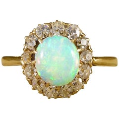 Edwardian Opal and Diamond Engagement Ring in 18 Carat Yellow Gold