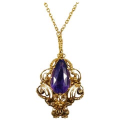 Amethyst and 15 Carat Gold Pendant Necklace with Chain