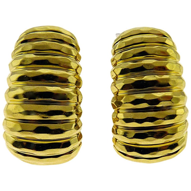 18 Karat Hammered Gold Earrings at 1stDibs
