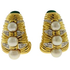 Diamond Pearl Emerald 18 Karat Gold Earrings