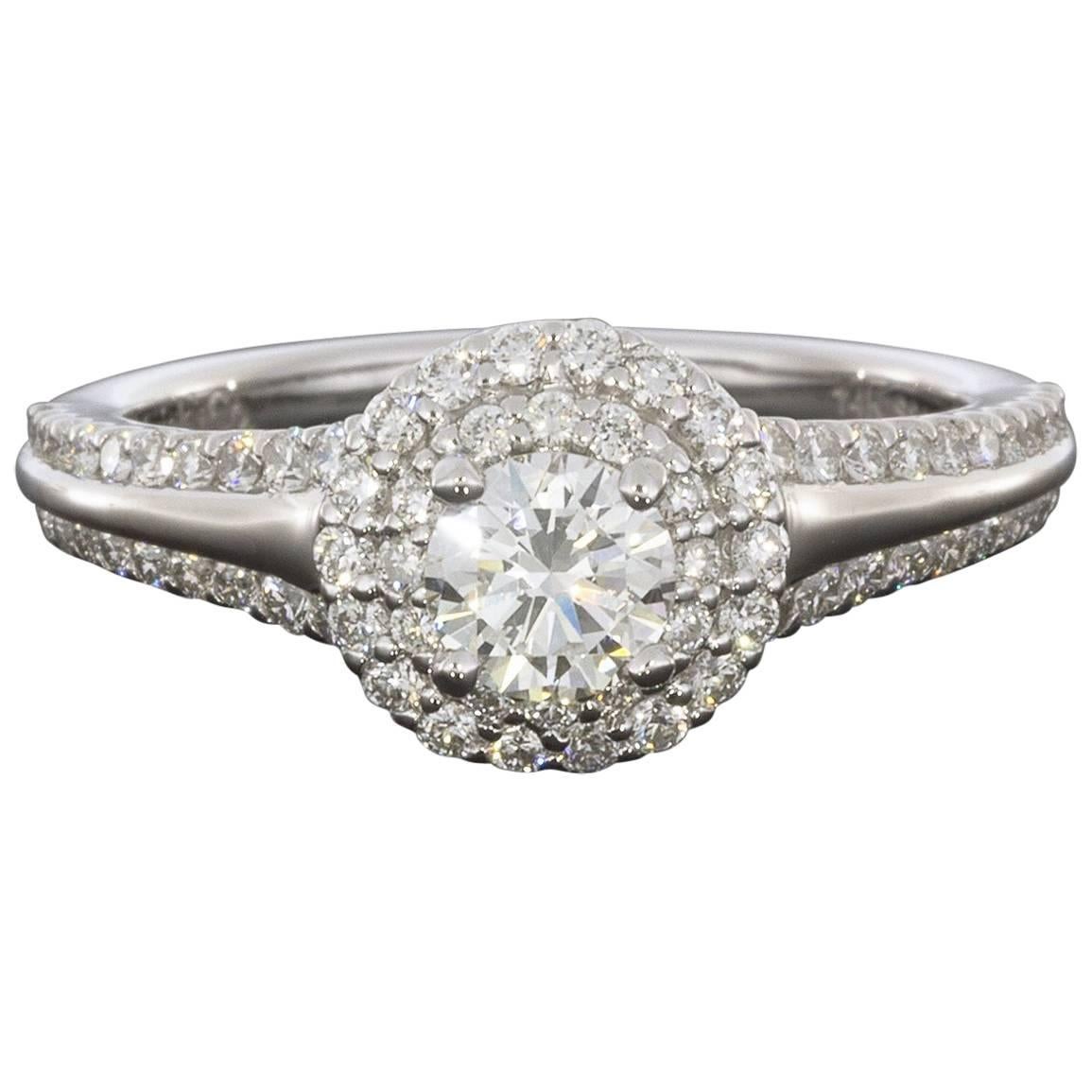 0.41 Carat Round Diamond 14 Karat White Gold Double Halo Engagement Ring