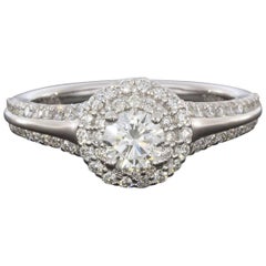 0.41 Carat Round Diamond 14 Karat White Gold Double Halo Engagement Ring