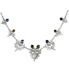 Antique Edwardian Citrine Amethyst Scottish Thistle Necklace, Birmingham, 1906