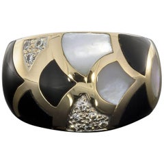 Black Onyx Mother-of-Pearl and Diamond 14 Karat Yellow Gold Ring