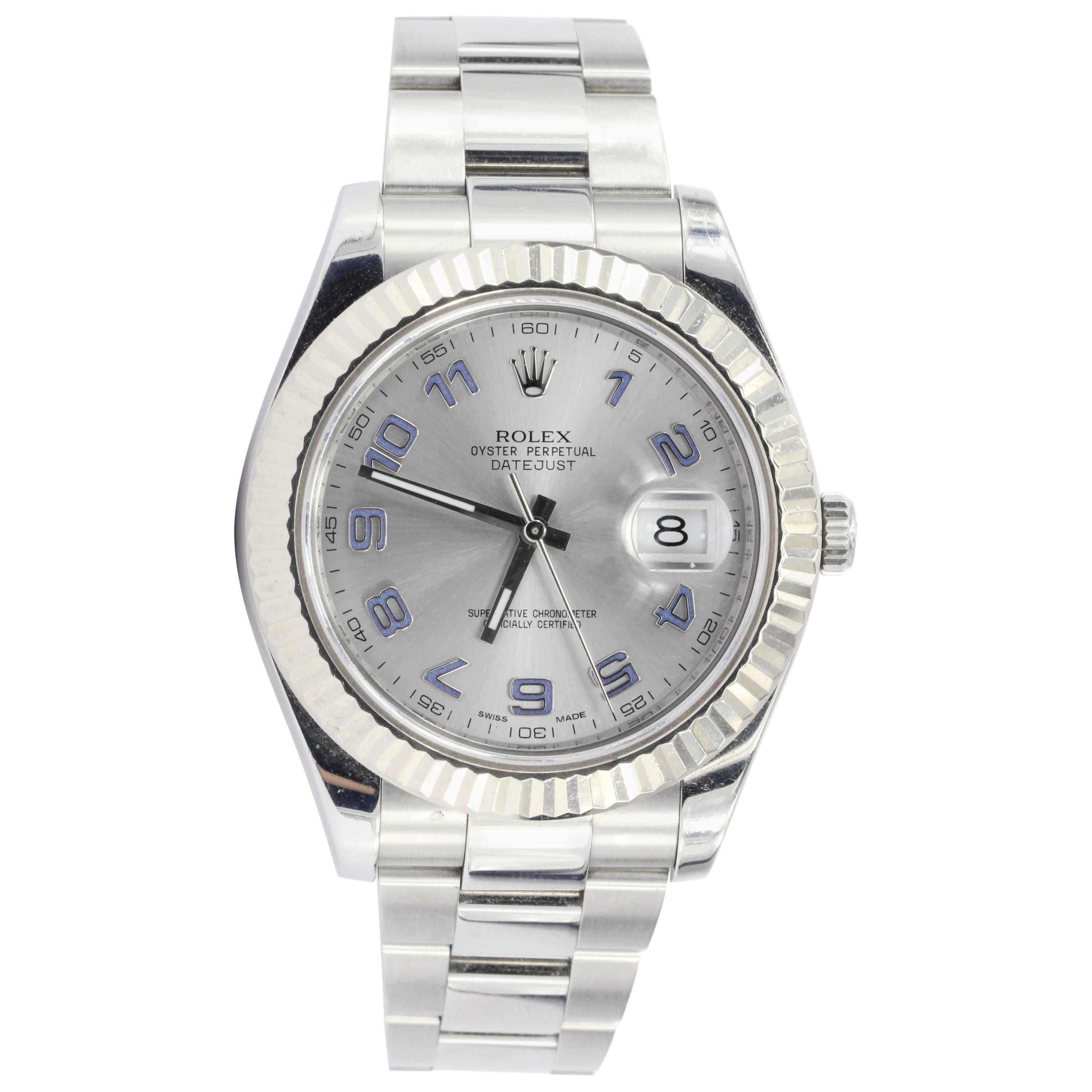 Rolex White Gold Stainless Steel Datejust II Rhodium Dial Wristwatch