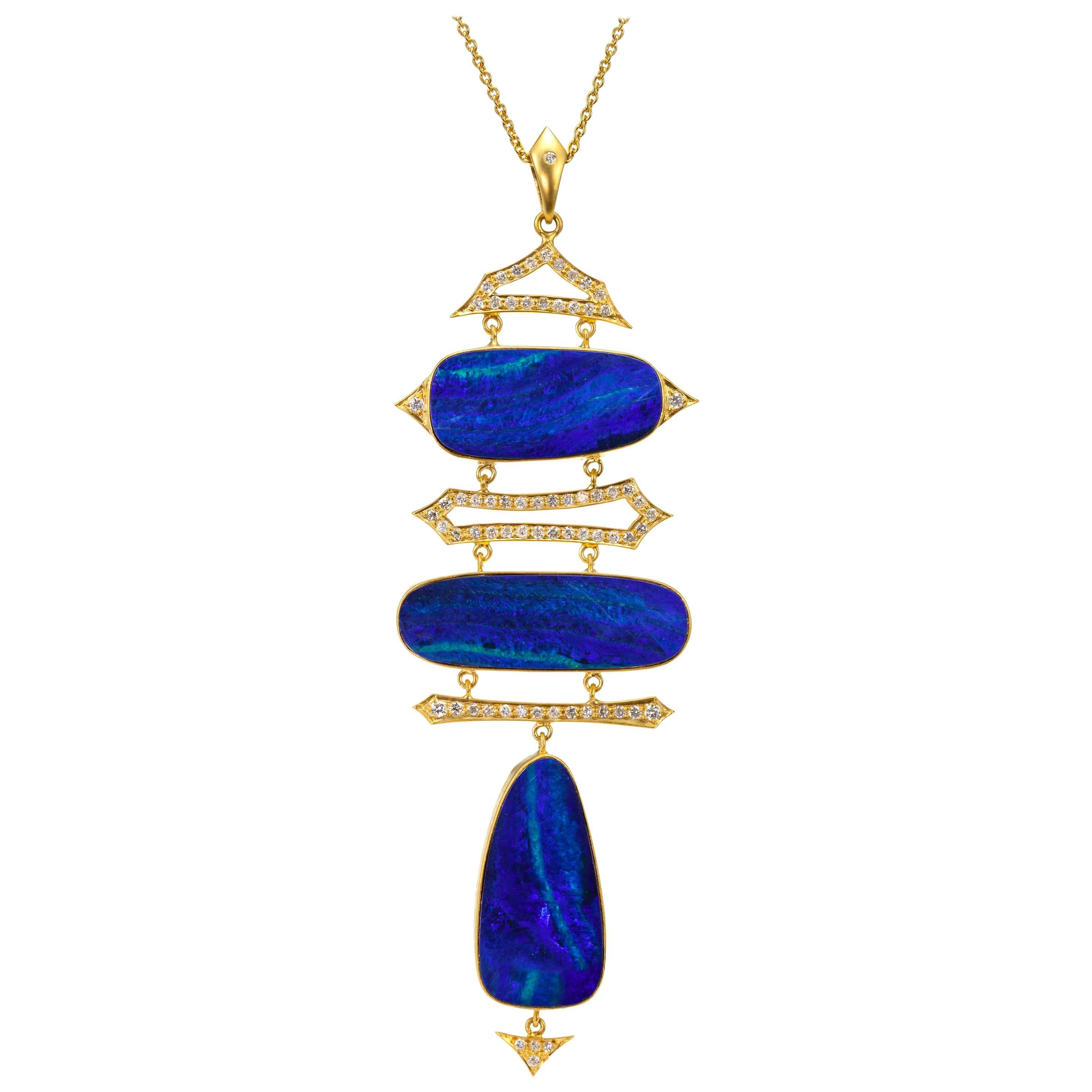 Lauren Harper Boulder Opal, Diamond, Gold Statement Necklace For Sale
