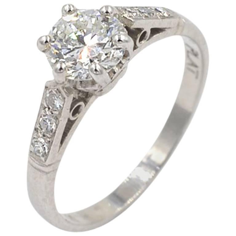 GIA Certified 0.73 Carat Round Brilliant Cut Diamond and Platinum Vintage Ring For Sale