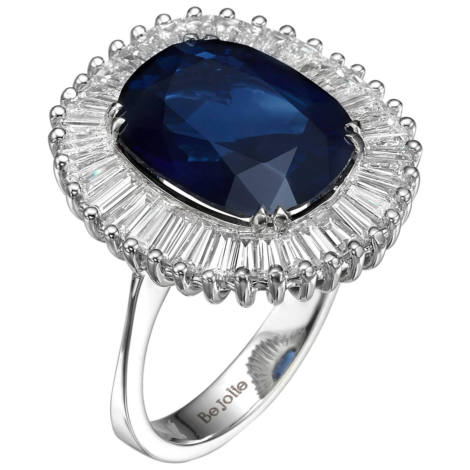Ballerina Style 6.97 Carat Cushion Cut Blue Sapphire & Diamonds engagement ring