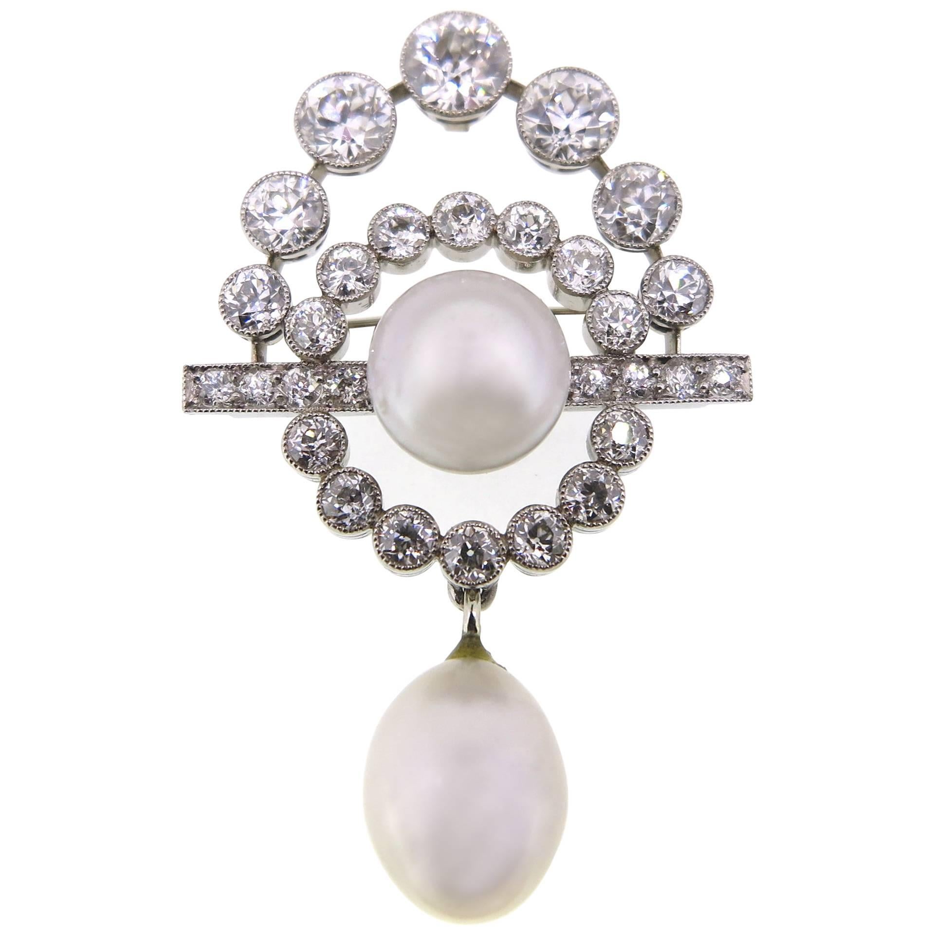 Art Deco Baroque South Sea Pearl Diamond Platinum Brooch Pendant For Sale