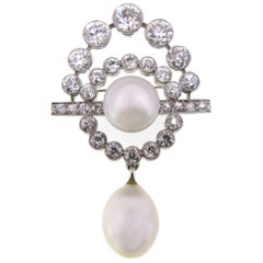 Art Deco Baroque South Sea Pearl Diamond Platinum Brooch Pendant