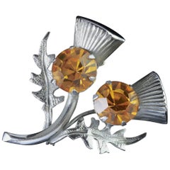 Antique Victorian Scottish Silver Thistle Brooch, circa 1860