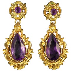 Antique Victorian 18 Carat Gold Amethyst Drop Earrings, circa 1900