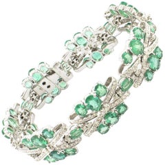   Diamonds Emeralds,18 kt White Gold Bracelet