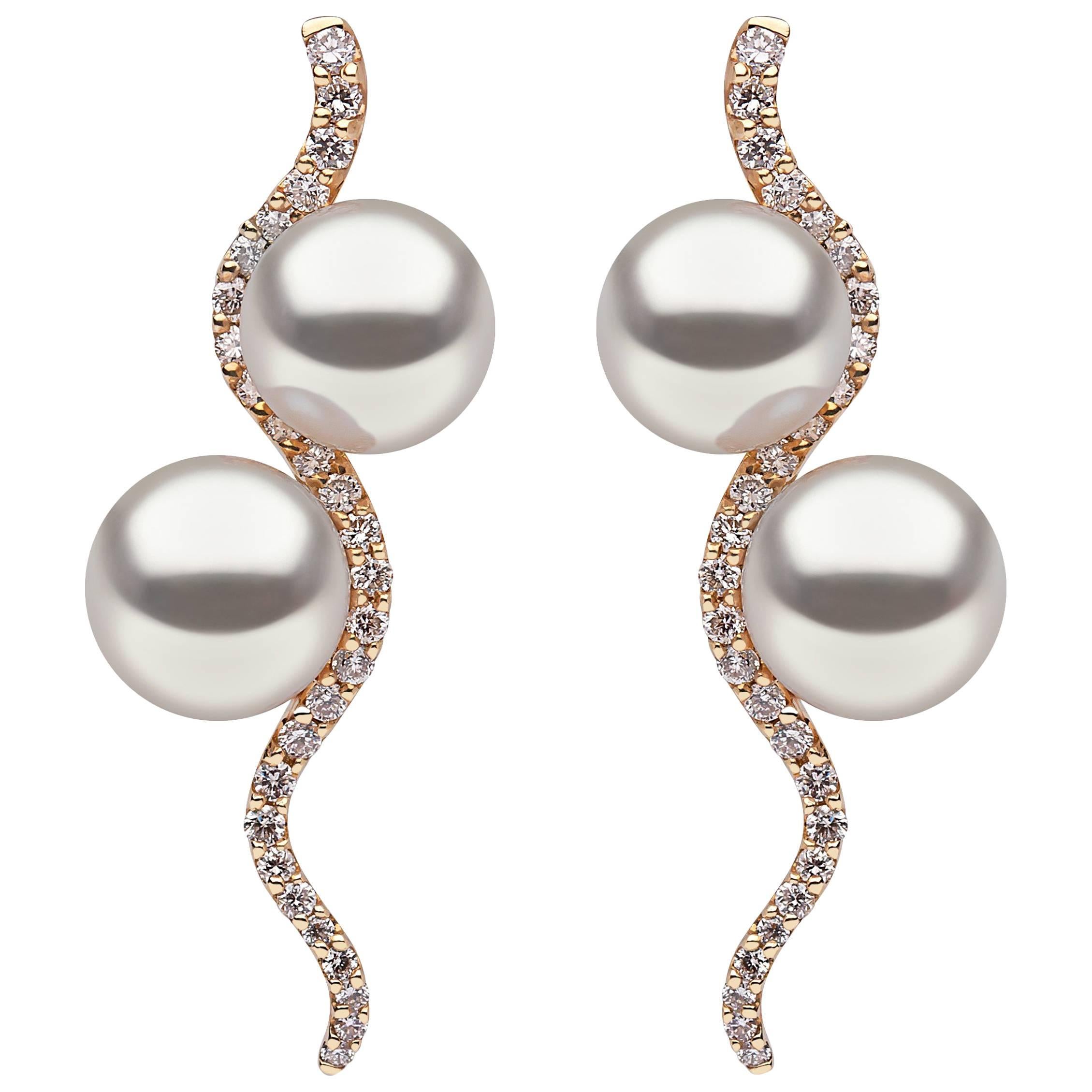 Yoko London Pearl and Diamond Drop Earrings in 18K Yellow Gold For Sale