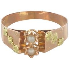 French 19th Century Rose and Green Gold Natural Pearl Ring