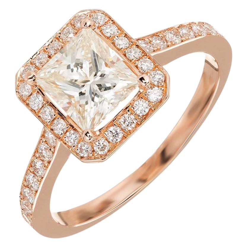 Peter Suchy GIA Certified 1.00 Carat Diamond Halo Rose Gold Engagement Ring