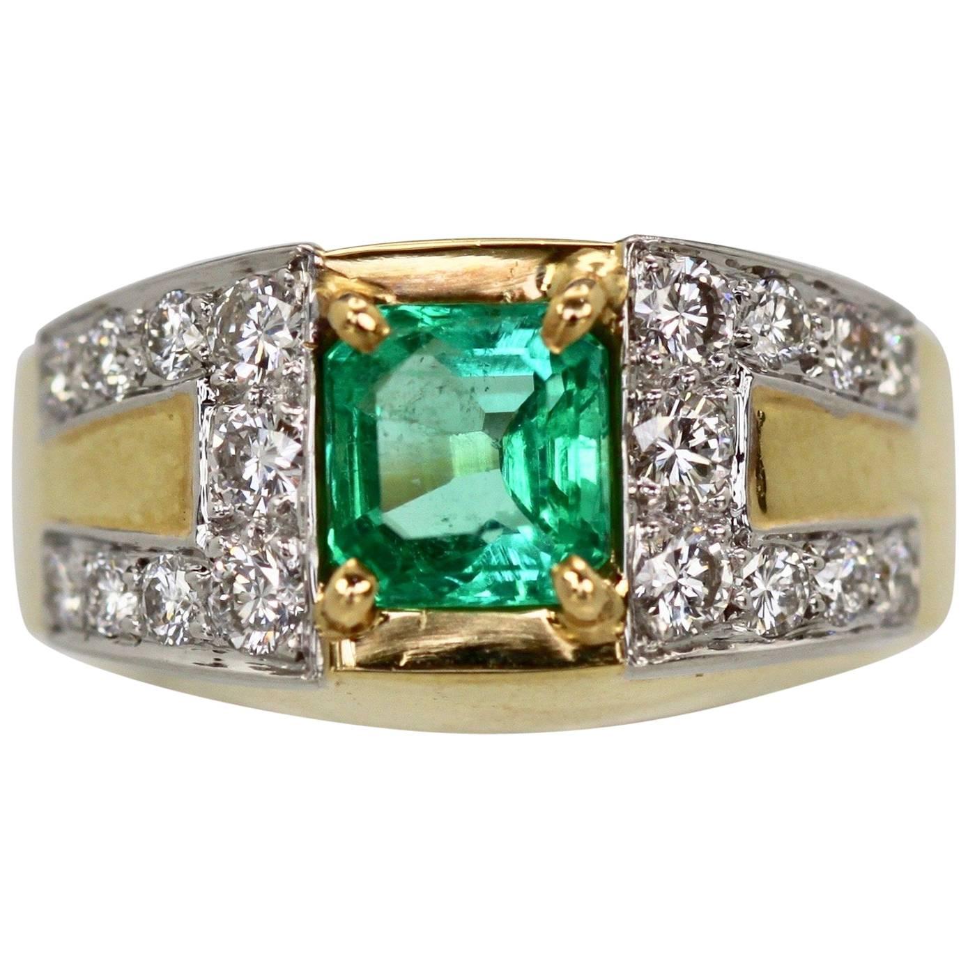 David Webb Emerald Diamond Ring 18 Karat