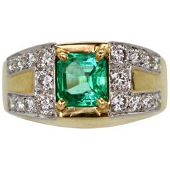 David Webb Emerald Diamond Ring 18 Karat