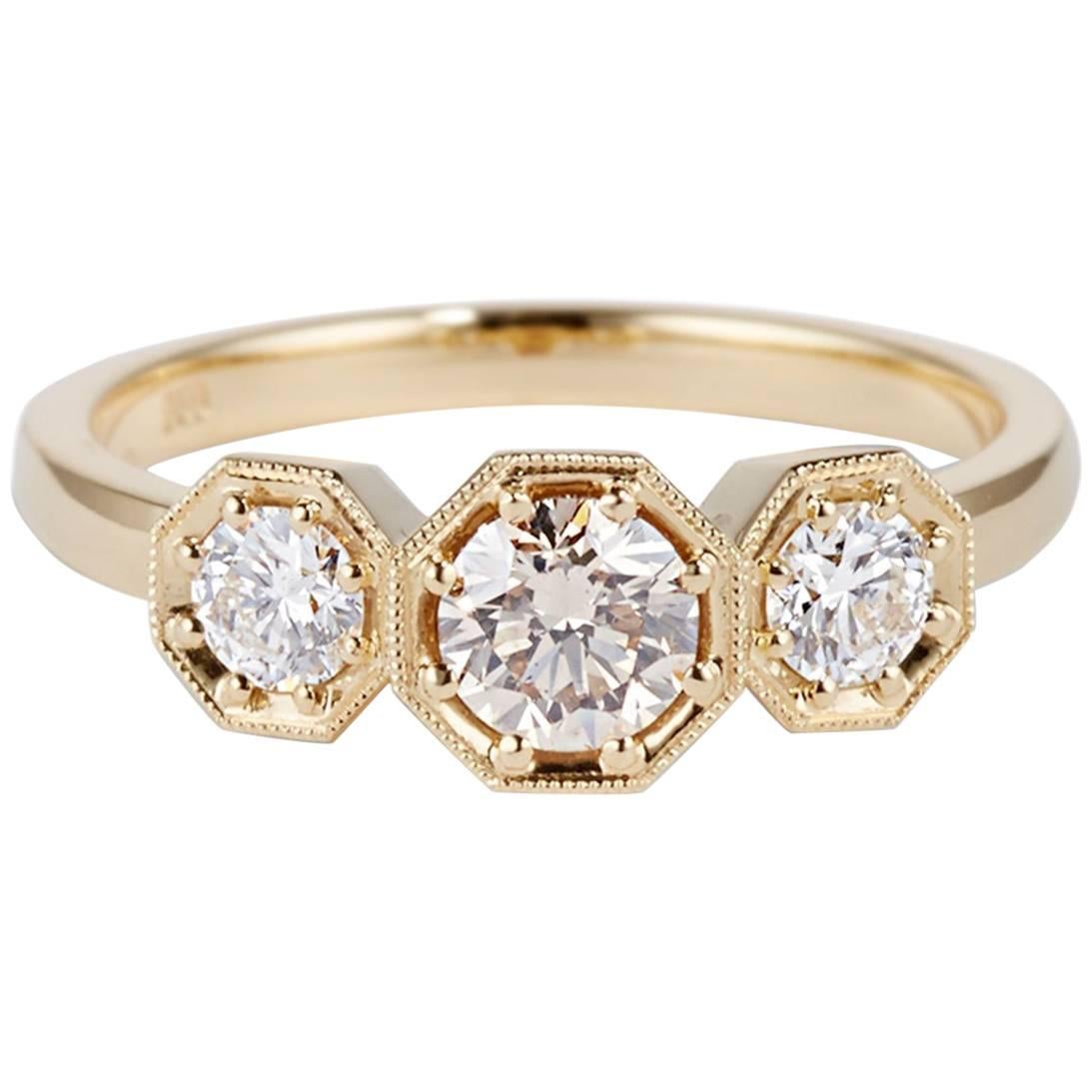 Cushla Whiting Gold Champagne Round White Diamond Engagement Ring For Sale