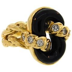 Vintage 1970s Van Cleef & Arpels Black Onyx Diamond Yellow Gold Ring