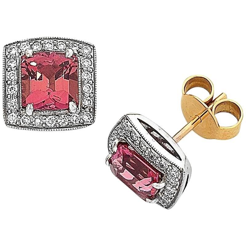 Two-Tone Pink Tourmaline and Diamond Earrings For Sale