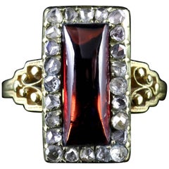 Antique Georgian Garnet Rose Cut Diamond Ring 18 Carat Gold