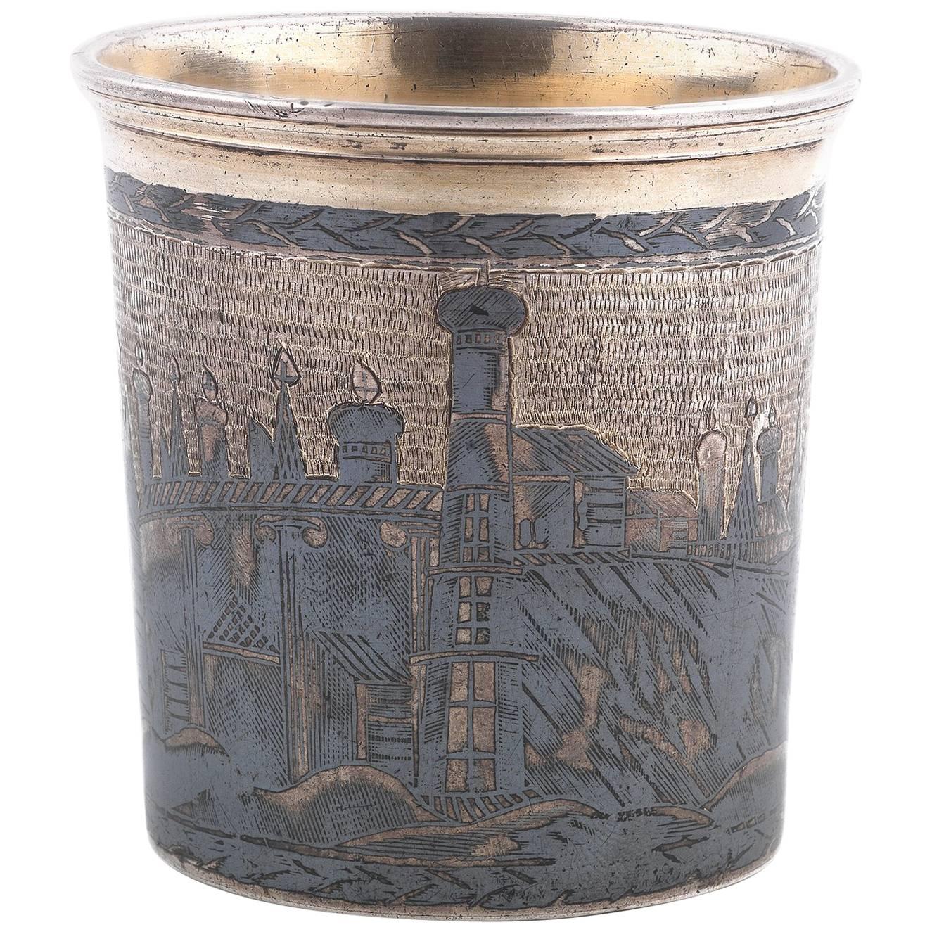 19th Century Russian Silver-Gilt and Niello Beaker