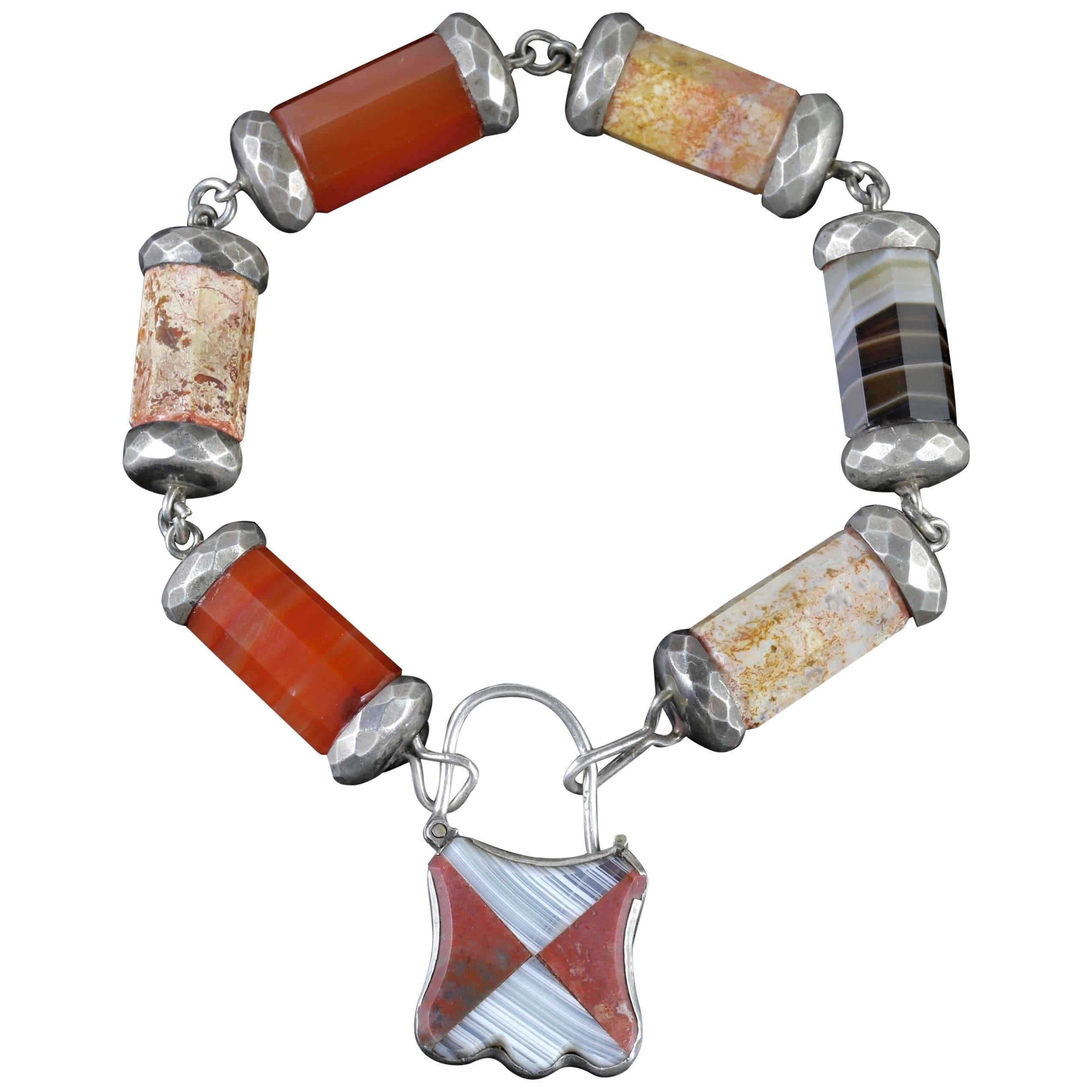 Antique Victorian Scottish Agate Padlock Bracelet, circa 1860 For Sale