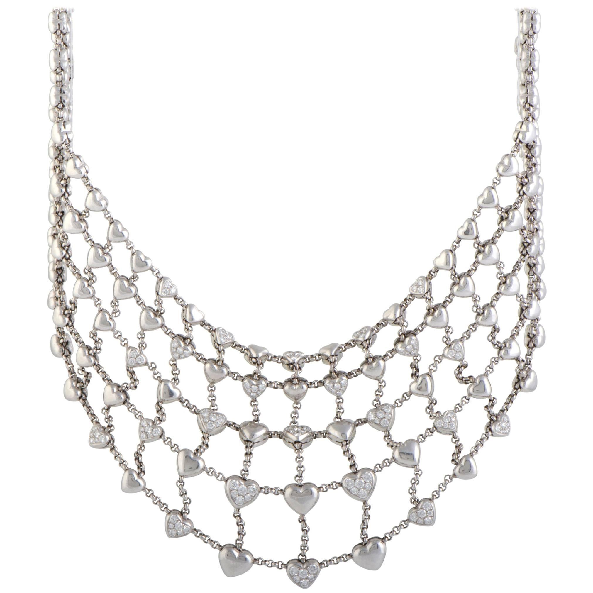 Chopard Diamond Pave Multiple Hearts White Gold Bib Necklace
