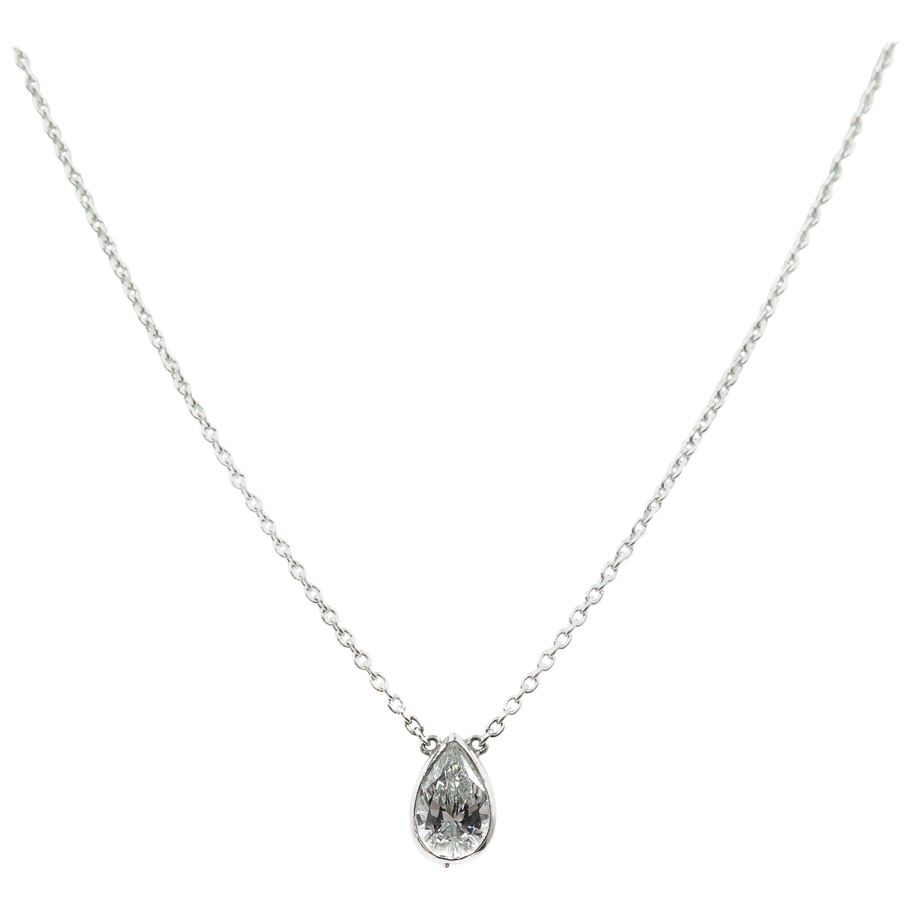GIA Certified Pear Shaped Diamond Platinum Pendant 