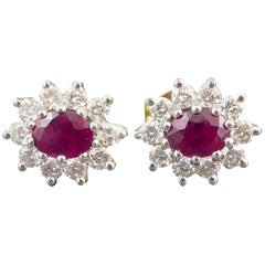 Pre-Owned 1.20 Carat Ruby and 0.50 Carat Diamond Stud Earrings