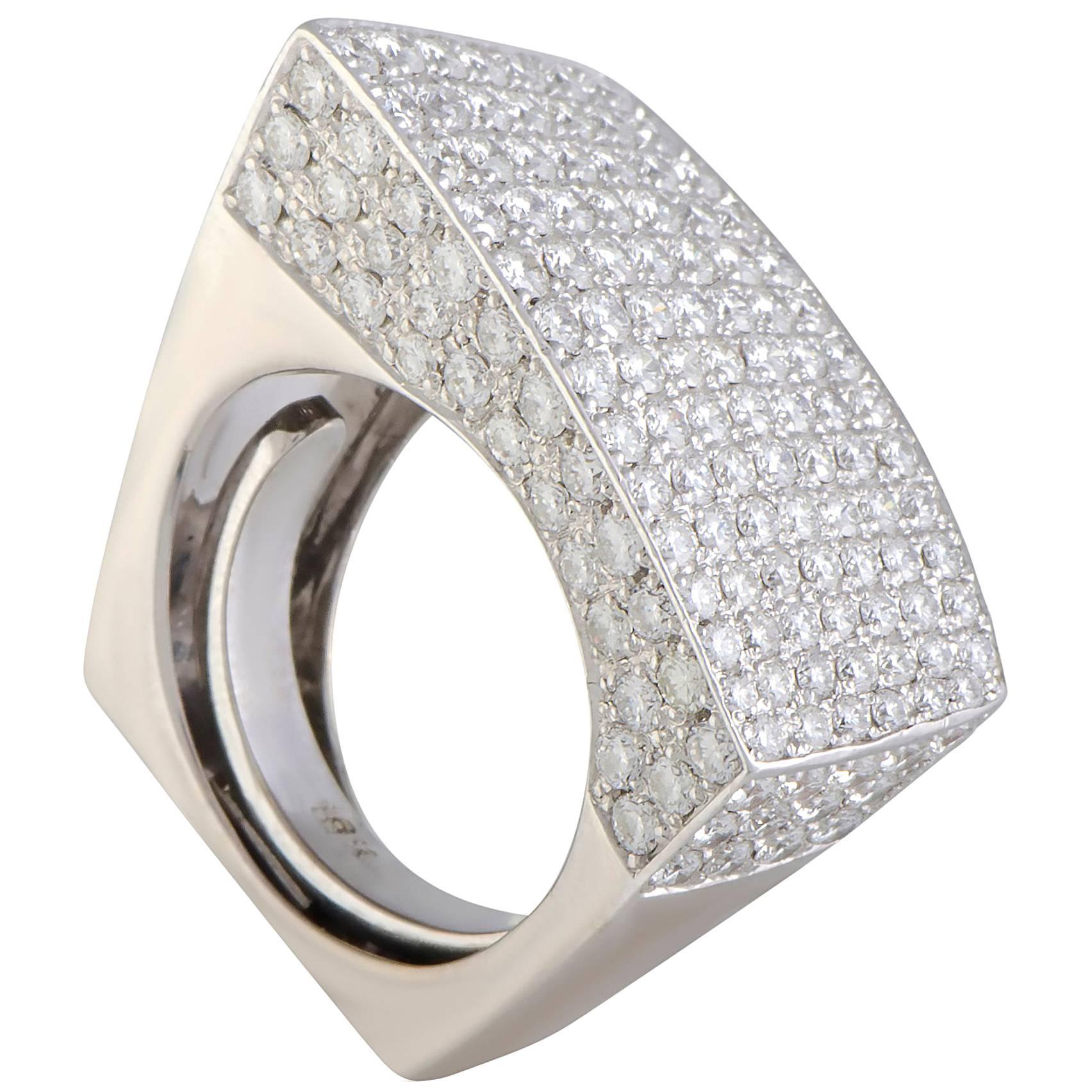 Abstract Full Diamond Pave White Gold Cocktail Ring