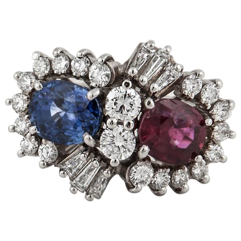 Platinum Ruby Sapphire Diamond Ring For Sale at 1stdibs