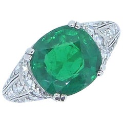 Tiffany & Co. 3.18 Carat Colombian Emerald and Diamond Platinum Art Deco Ring