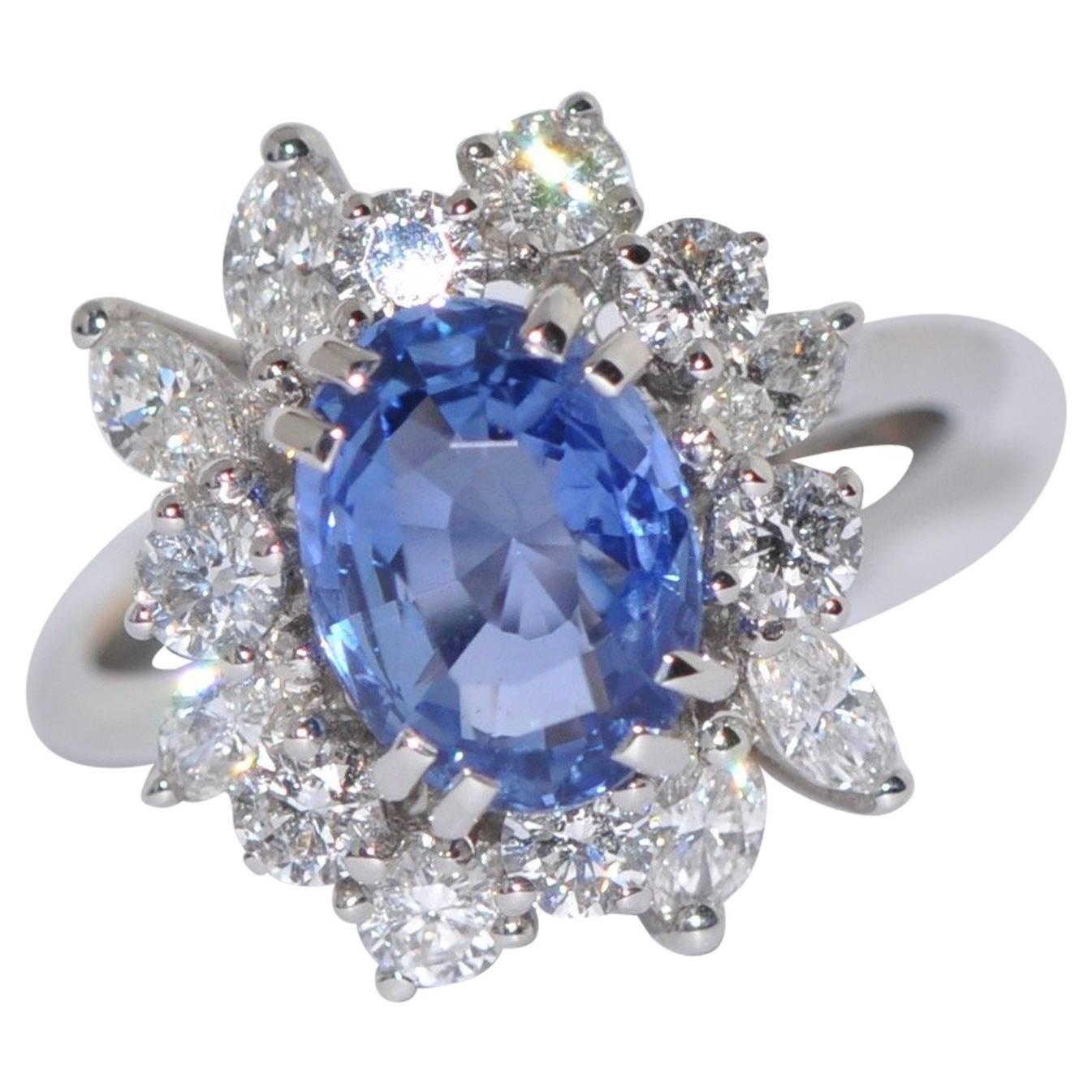 Sapphire and White Diamonds White Gold Engagement Ring