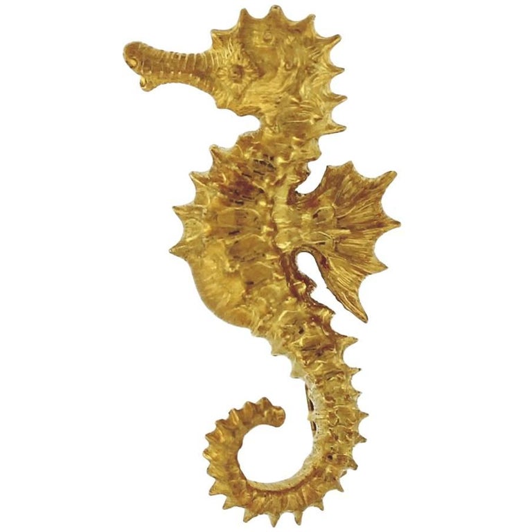 Estate Designer Mario Buccellati Seahorse Pin Brooch 18 Karat Yellow