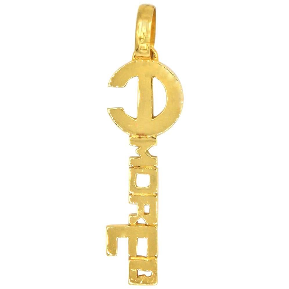 Gold "Amore" Key Pendant, 1970s