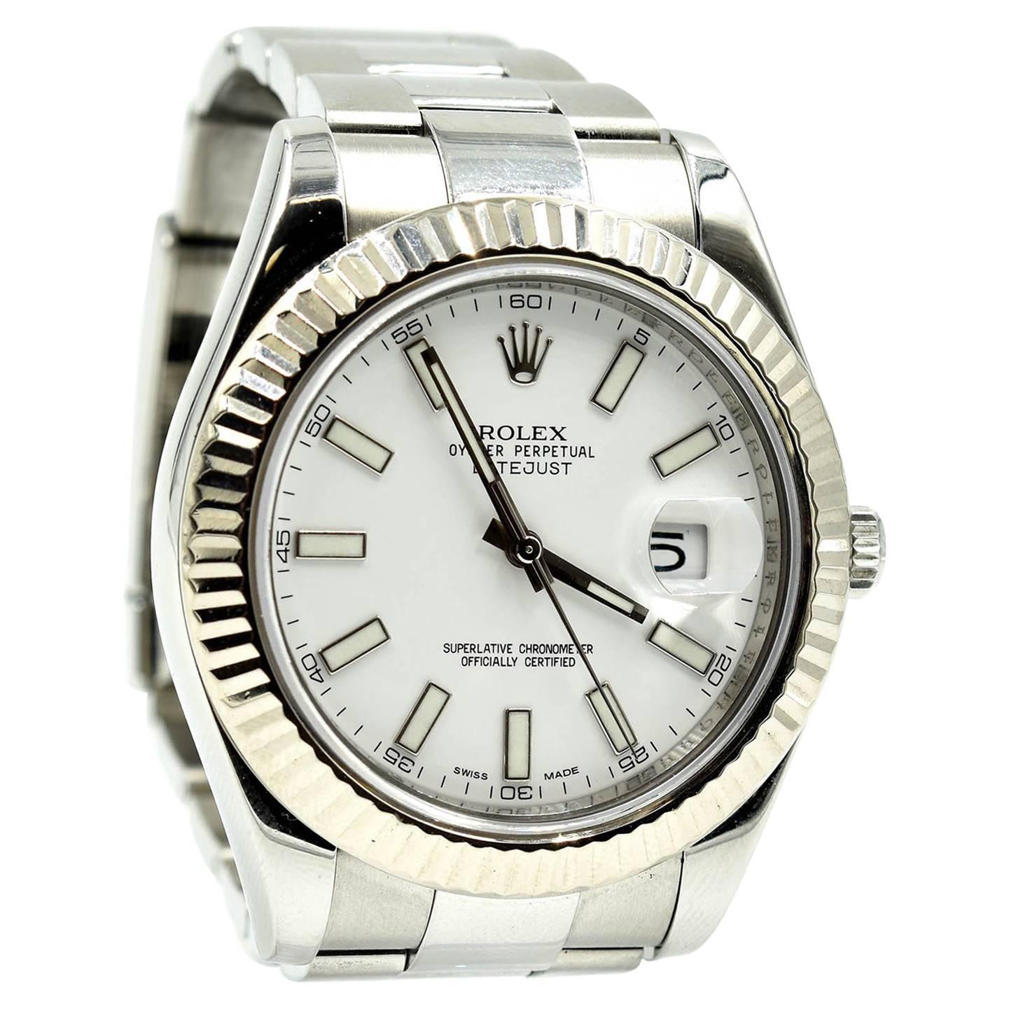 Rolex White Gold Stainless Steel fluted Bezel Datejust II automatic Wristwatch 