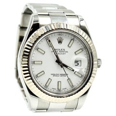 Rolex White Gold Stainless Steel fluted Bezel Datejust II automatic Wristwatch