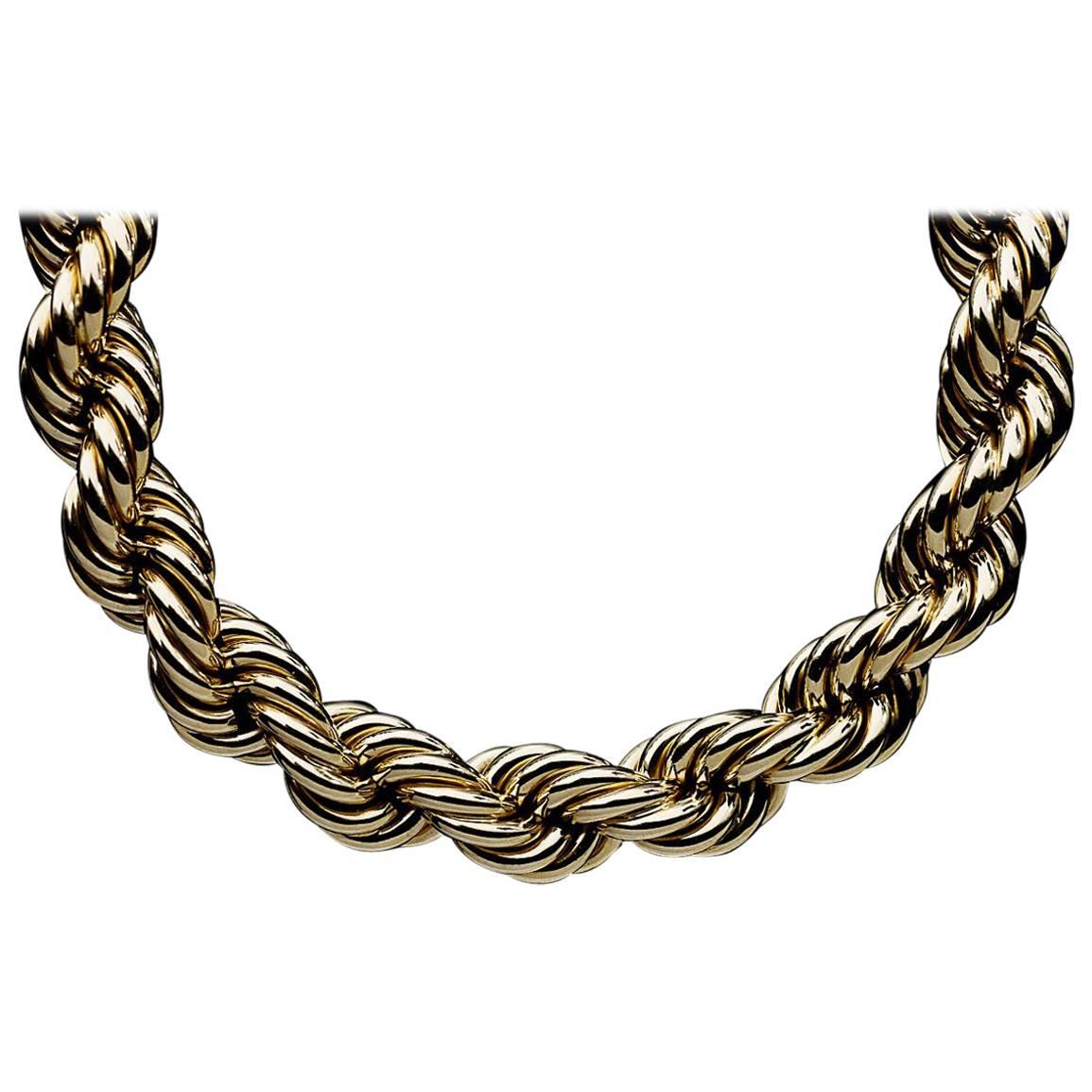14 Karat Yellow Gold Braided Rope Eternity Chain