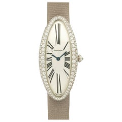 Cartier White Gold Diamond Baignoire Allongee Wristwatch