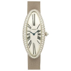 Retro Cartier White Gold Diamond Baignoire Allongee  Wristwatch