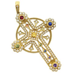 Diamond Sapphire Gold Cross Pendant