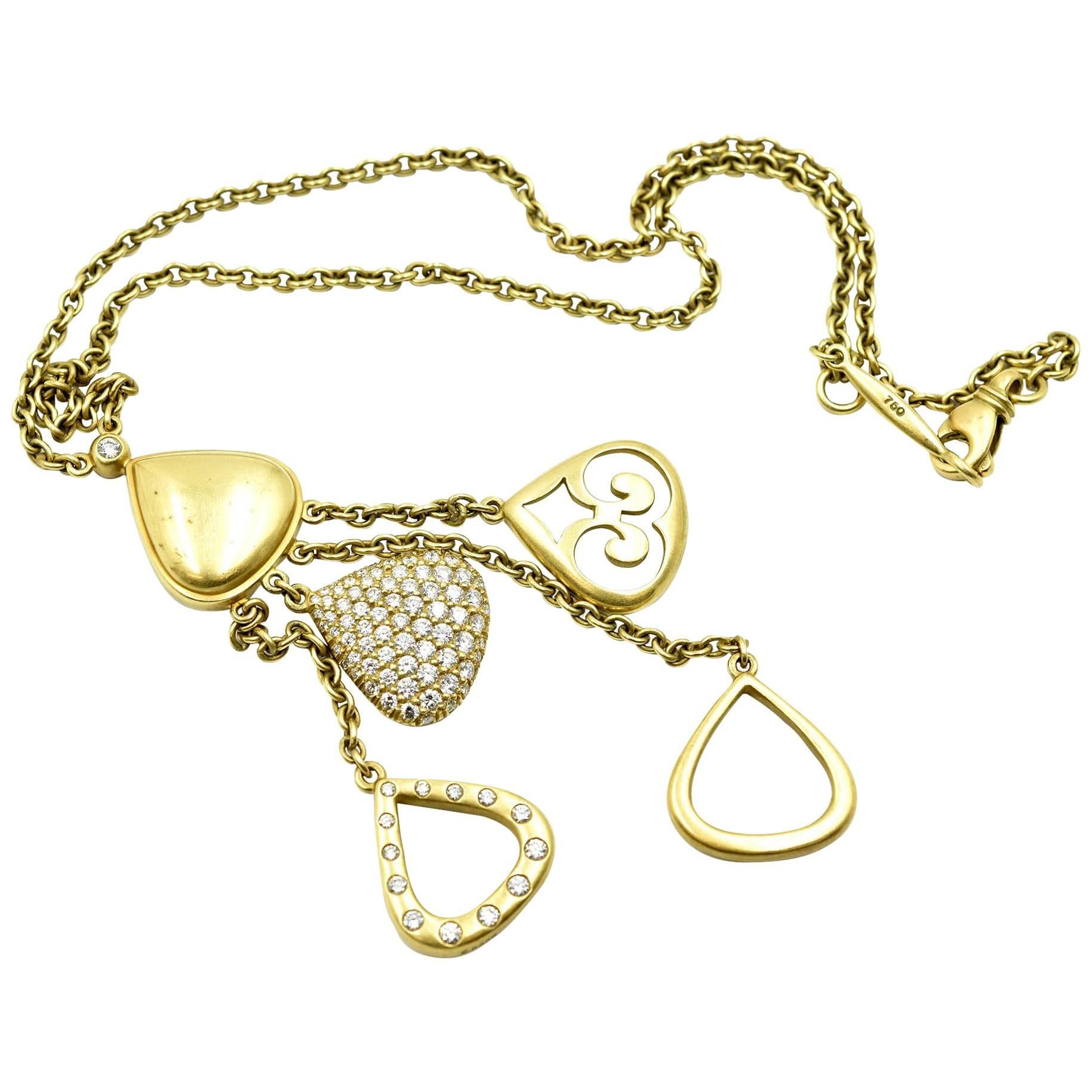 Elizabeth Rand 18 Karat Yellow Gold and 1.93 Carat Diamond Dangle Necklace