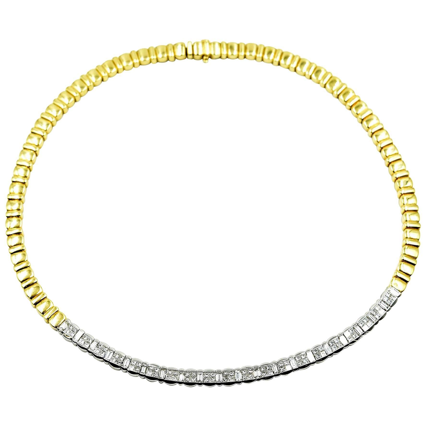 18 Karat Two-Tone 6.80 Carat Diamond Collar Necklace