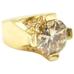 Ladies 5.46 Carat Fancy Light Brown Round Diamond 18 Karat Yellow Gold Ring